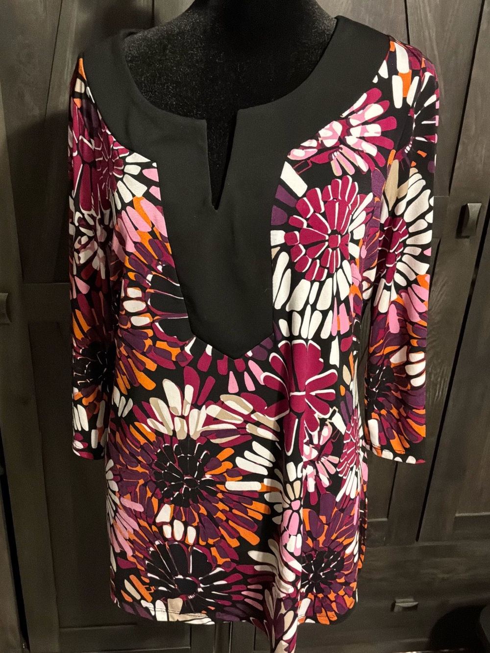 AB Studio Black Yoke Floral-Print Blouse in Pink and Purple
